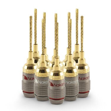 Бананові роз'єми Nakamichi FanLock Excel Serie 24K позолочені, 2 мм, для аудіокабелів Hi-Fi, підсилювачів (16 шт, 8 пар)