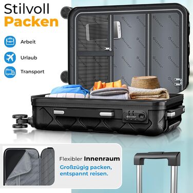 Набір валіз KESSER® 3 шт. | Валізи з ABS-пластику з кодовим замком, вагова валіза та органайзер для подорожей, 360° колеса | Ручна поклажа та великі валізи для бізнесу та подорожей (Чорний)