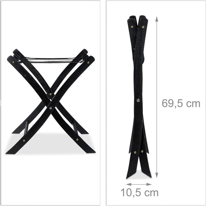 Relaxdays Suitcase Stand, Wood, Folding, Luggage Rack, Suitcase Storage, for Travel Luggage, HxWxD: 52.5x66.5x48 cm, white (black)