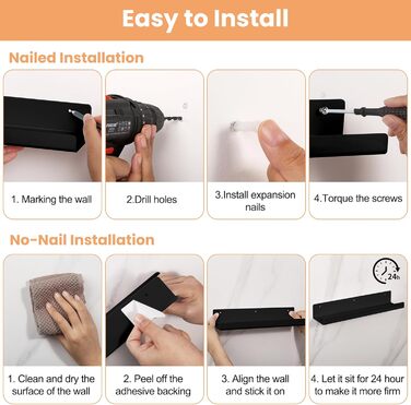 Настінні полиці Upsimples, 4 шт., білі, без свердління, 38x10 см, для ванної, спальні, кухні