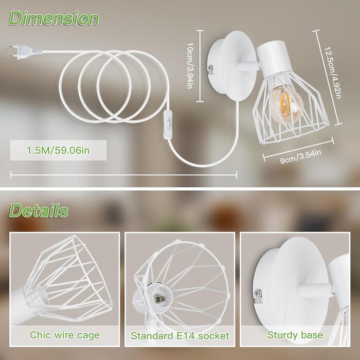 LED настінний світильник Kimjo з акумулятором, диммування, таймер, E14, 2 шт. (білий)