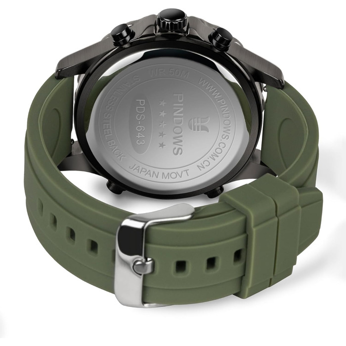 Годинники PINDOWS для чоловіків: водонепроникні спортивні годинники (аналогові/цифрові), багатофункціональні, з LED-підсвічуванням, будильником, секундоміром (зелено-чорні)
