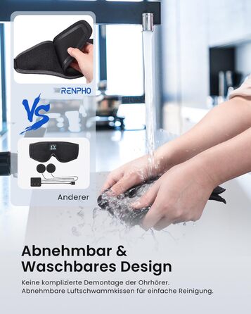 Маска для сну Renpho з Bluetooth V5.2, подарунок для жінок, RENPHO Ultra Soft, бездротова маска для сну з 3D-екраном, комфортна для тих, хто спить на боці, маска для сну з білим шумом, сіра
