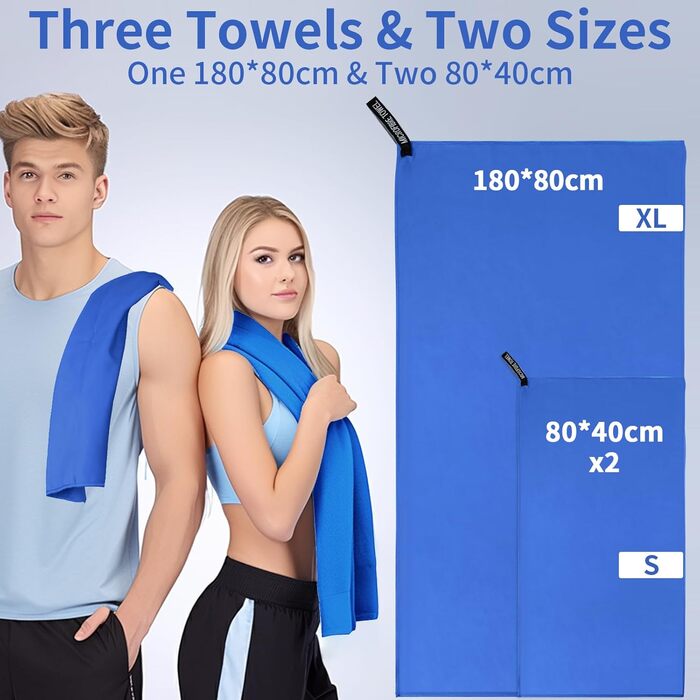 Набір рушників з мікрофібри (3 шт.): 180x80 см + 2 шт. 80x40 см. Для фітнесу, сауни, пляжу, подорожей. Темно-зелений (блакитний)