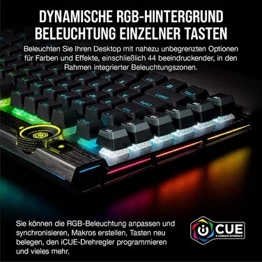 Механічна ігрова клавіатура Corsair K100 RGB з клавішами Cherry MX Low Profile, Bluetooth, сумісна з iCUE, QWERTZ DE, чорна