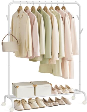 SONGMICS Вішалка для одягу на колесах, металева, біла, до 50 кг, 103,5 см, HSR131W01 Wolkenweiß