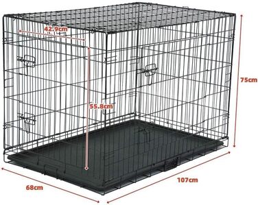 Клітка для собак складана з 2 дверцятами, переноска для собак в авто з піддоном (XL) 107 x 68 x 75 см