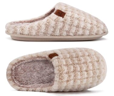 Чоловічі халати-тапочки COFACE з піною для відпочинку, теплі, з вовняної тканини, пухнасті, з антиковзною гумовою підошвою, розмір 40-49 (41 EU, бежевий, пухнастий)