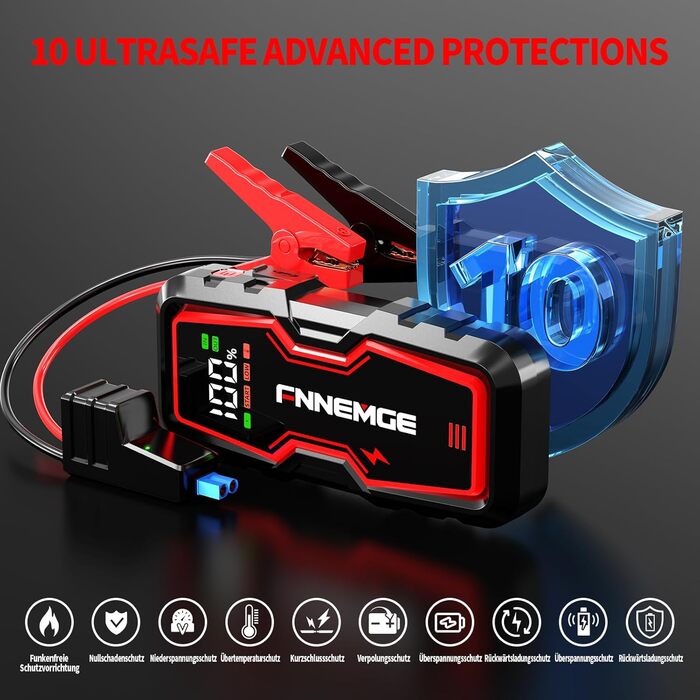 Портативний акумулятор для авто Jump Starter 6000A, 12V, з LED-ліхтариком та HD-екраном