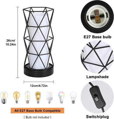 Настільна лампа з дерева та металу, вінтажний стиль, E14/E27, для дитячої, вітальні, спальні, бару (чорний)