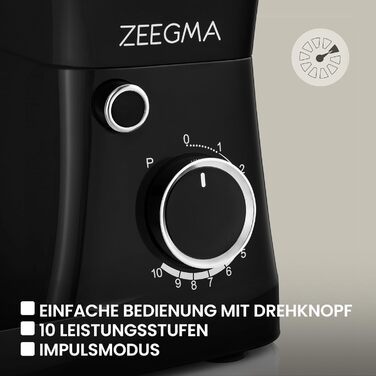 Кухонний комбайн ZEEGMA PLANEET EASY 1500W, 5.2 л, 10 швидкостей, з набором насадок (міксер, гачок, вінчик), чорний