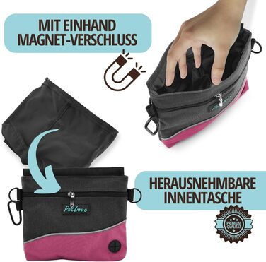 Сумка для кормів PetLove для собак • З магнітною застібкою • Дозатор для відходів • Можна носити на поясі (S, Рожевий)