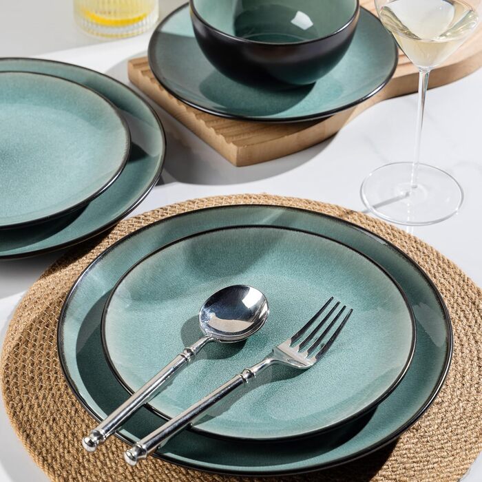 Набір посуду GBhome з каменю, 18 предметів, ручна робота, для 6 осіб, мікрохвильова та посудомийна машини, набір тарілок та мисок, Petrol