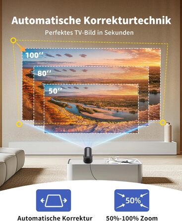 Портативний проєктор Yoton Mini Beamer Wi-Fi6/Bluetooth 5.4 з бездротовою трансляцією екрану (Android/iOS), підтримка 1080P, автоматична корекція трапецеїдальних спотворень, HDMI, Native 720P, білий (чорний)