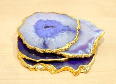 Natural agate coaster set, for bar, beer, coffee, tea, 4 pieces, perfect table accessory, tableware (Purple)