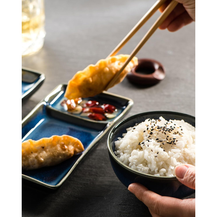 Набір посуду для суші HENXFEN: 2 тарілки, ложки, для місо-супу та ролів, зелений (морський блакитний)