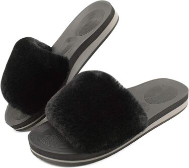Тапочки халатні жіночі COFACE з хутром, теплі домашні сліпони, чорні, 39 EU