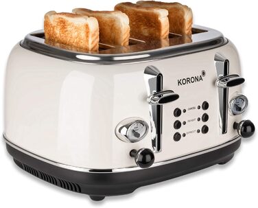 Тостер Korona 21676, 4-х секційний, кремовий, з регулюванням ступеня прожарювання, функція підігріву, 1630 Вт, підставка для тостів, висувна шухляда для крихт, центрування тостів