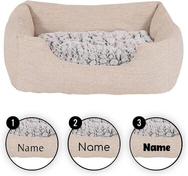 Lionto Dog Basket with Fluffy Reversible Cushion, Cozy Pet Bed in Heathered Design with Deep Entry for Dogs & Cats of All Sizes, 80x60 cm, Soft Dog Bed, (Beige, L 110 x W 80 x H 28 cm (with name tag))