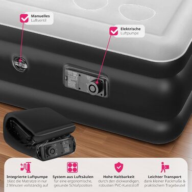 Надувна матрац Tectake® з електропомпою, 200x148x44 см - для кемпінгу, гостей, подорожей