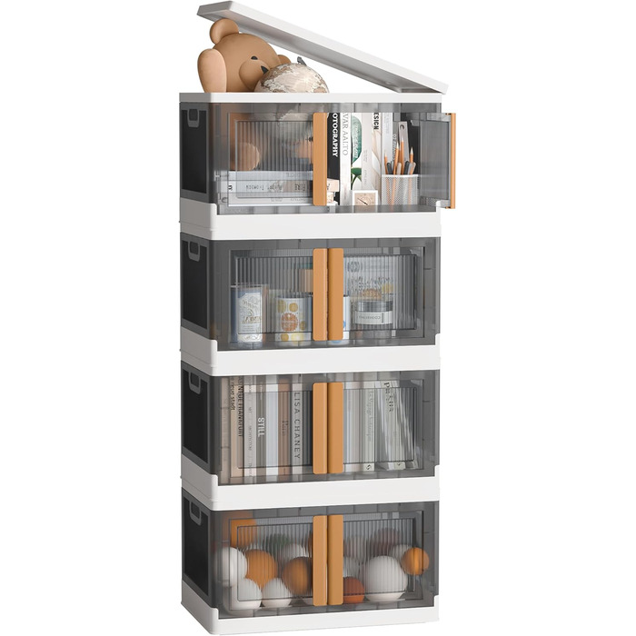 NETEL Storage Box with Lid Large, Stackable Storage Boxes 72L 4 Pack, Plastic Storage Boxes, Transparent Stackable Boxes with Lid, Foldable Storage Box with Door and Wheels