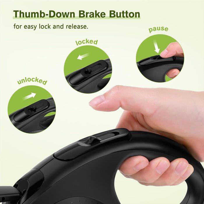 Рулетка для собак Pecute 8м, 50 кг, зелена, з антиковзним руків'ям та швидкою зупинкою