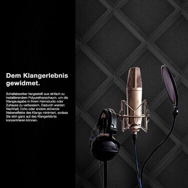 Акустичний поролон Fstop Labs для звукоізоляції, набір 12 шт. 3D панелі-поглиначі ехо та шуму (пірамідки), 30 x 30 x 5 см, чорний