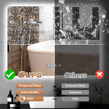 Дзеркало для ванної кімнати Viugreum з підсвічуванням 50x75 см, овальне LED дзеркало для ванної, диммування, 3 кольори світла, проти запотівання, годинник, сенсорна кнопка, дзеркало з LED підсвічуванням для ванної кімнати, вітальні (50x70 см)