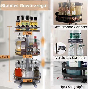 Організатор для спецій, поворотний на 360°, 3 яруси, з нержавіючої сталі, чорний