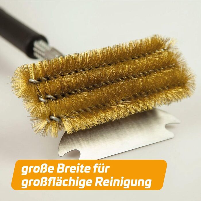 3X Grillfürst Premium Grill Brush with Brass Bristles, 45 cm - Grill Cleaning Brush for Grill Grates, Grill Grate Brush with Wide 3-Section Brush Head and Scraper