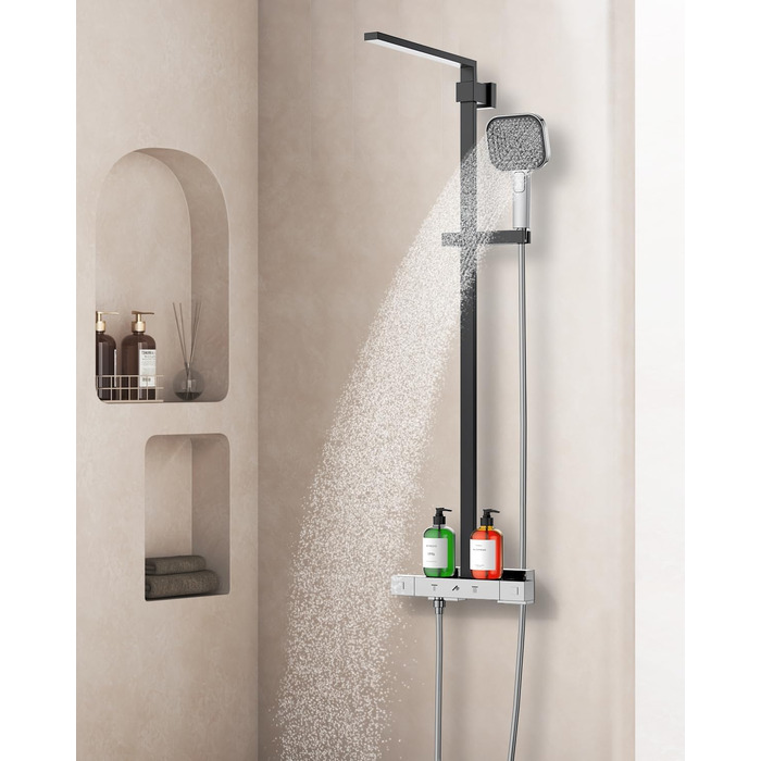 Економний душовий насадок з діаметром 135 мм, ручна лійка з антинакипною функцією, силікон харчового класу, економія води 43%, AirMix, 3 режими, хром (без шланга)