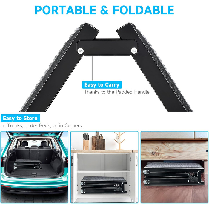 CO-Z Східці для собак, розкладні, 170 см, для легкого заїзду/сходу, до 90 кг, з антиковзким покриттям, підходять для всіх авто