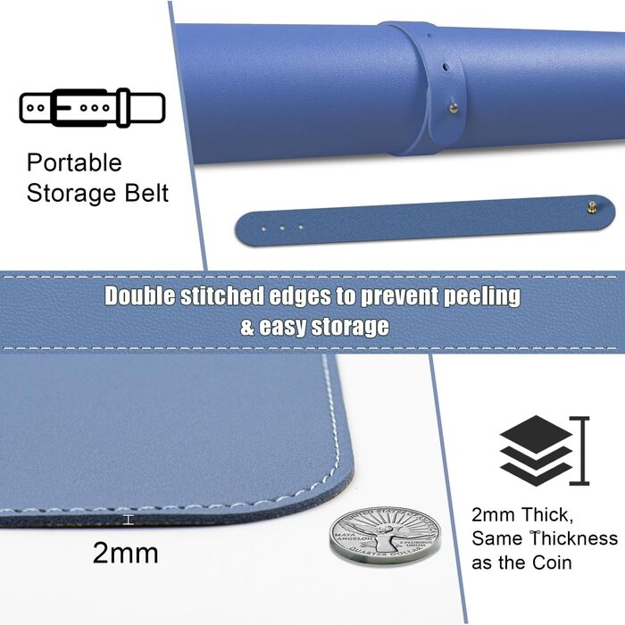 Підкладка під клавіатуру та мишу BLESWIN, антиковзаюча, 90x43 см, синій колір