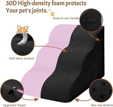 Trhillsbrad Breiter Hundetreppe 5 Stufen for Small Dogs, High-Density Foam Pet Stairs, Washable Cover and Non-Slip Bottom (Wide Dog Stairs 5 Steps Black)