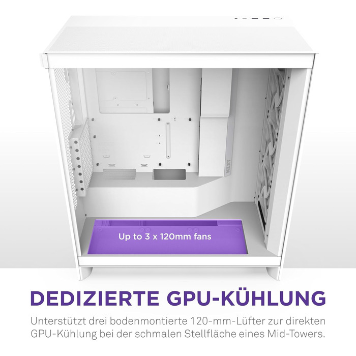 Корпус NZXT H7 Flow для ПК ATX з покращеною вентиляцією | Підтримка до 3 x 120 мм вентиляторів для охолодження GPU | 3 x 120 мм фронтальні вентилятори | Підтримка радіатора 420 мм | Flow 2024, білий