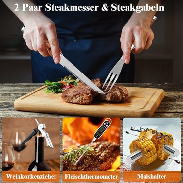 Grilliance 26-Piece Stainless Steel Grill Accessory Set - High-Quality BBQ Grill Utensil Case - Perfect Grill Tool Set for Men - Gift with Portable Storage Case and Meat Thermometer - Brown