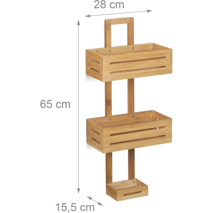 Relaxdays Shower Shelf Bamboo H x W x D: 65 x 28 x 15.5 cm Shower shelf made of wood as a hanging shelf for the shower with 3 shelves, shower basket as a bathroom shelf for hanging and a rust-free bathroom cabinet and shelf, natural