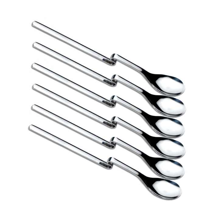 6 шт. довгі ложки для напоїв з вигином (20 см), ложки для лате макіато, йогурту, коктейлів, нержавіюча сталь, полірована, придатні для миття в посудомийній машині, без нікелю