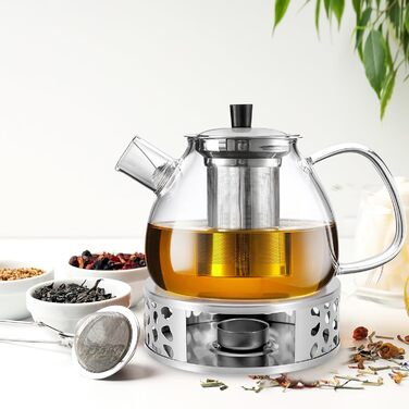 Скляний чайник для заварювання чаю Teekanne з підставкою-підігрівачем та ситечком, боросилікатне скло, 1500 мл