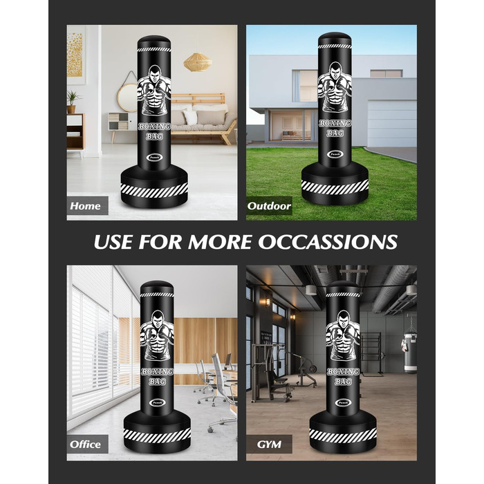 Боксерський мішок стоячий для дорослих, 180см. Міцний мішок для боксу, кікбоксингу, MMA, Муай Тай, фітнесу, таekwondo. Чорно-білий.