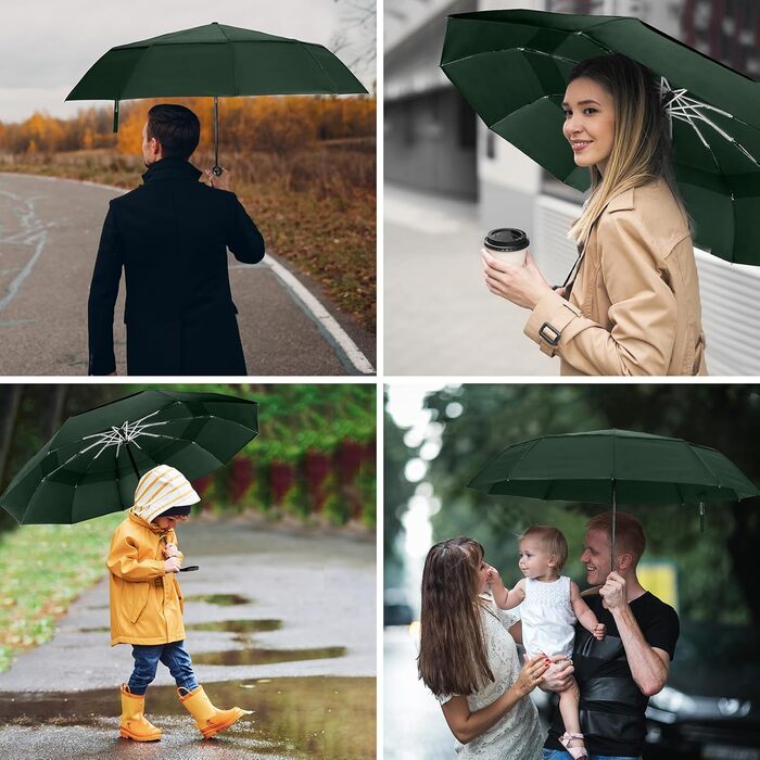 Зонт Herreicher туристичний автоматичний штормостійкий, зелений - легкий алюмінієвий каркас, компактний, 102 см, 10 ребер, для чоловіків/жінок/дітей/літніх людей