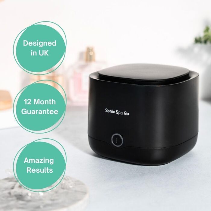 Ультразвуковий очищувач для елайнерів, ретейнерів та протезів з таблетками Boostab - портативний бездротовий пристрій для Invisalign, капп, захисних кап та зубних апаратів (чорний)