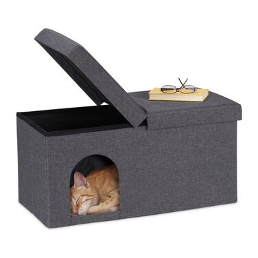 Relaxdays Cat Cave in Grey with Lid