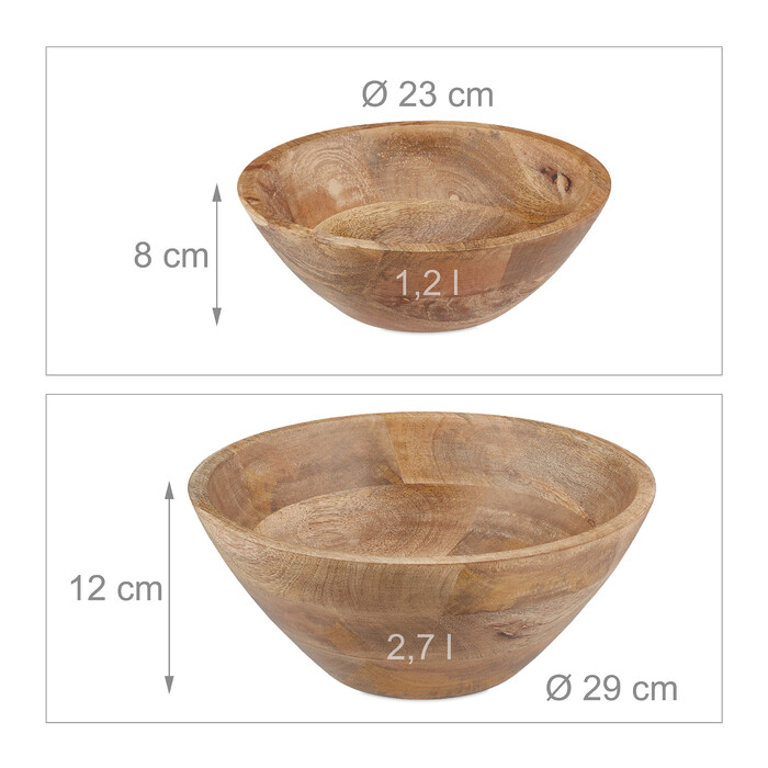 Relaxdays Salad Bowl 2-Piece Set Mango Wood