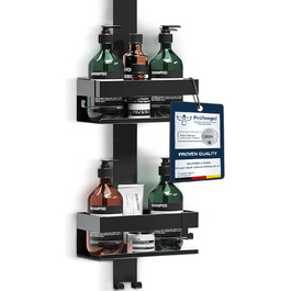 Настінна поличка для душу без свердління - чорна | Дзеркальна поличка для ванної кімнати з нержавіючої сталі | Органайзер для душу, шампуню та аксесуарів