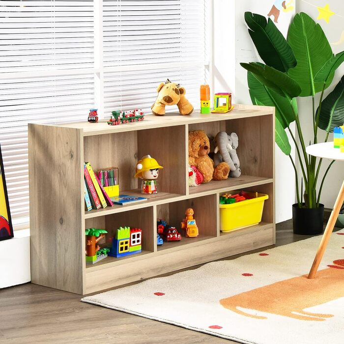 DREAMADE Kids Bookshelf, Toy Storage Bookshelf for Children, Toy Shelf for Kids' Rooms, Playrooms and Kindergarten, 111 x 30 x 61.5 cm (Gray)