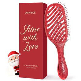 Щітка для волосся AIMIKE без пошкоджень, розпушувач з м'якими щетинками, безболісна розпушувальна щітка для жорстких вузлів, особливо ніжна до тонкого волосся, ідеальна для догляду за шкірою голови та масажу. LuxeSilk кишенькова щітка (блискуча рубінова щітка з вентиляцією)
