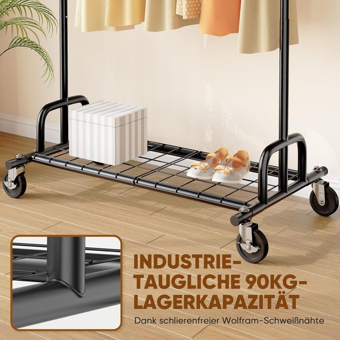 Підвісний стійка для одягу HOKEEPER на колесах, 136 кг, важкий, висувна штанга (S002K)