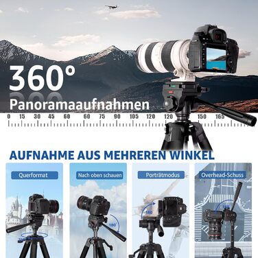 Штатив для камери Lusweimi 187 см з поворотним кріпленням 360° та 2 QR-пластинами, для Sony/Nikon/Canon, смартфонів, TikTok, Vlog (чорний)