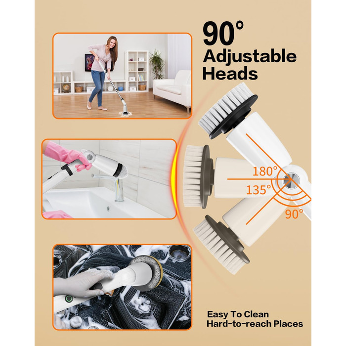 iDiskk Electric Spin Scrubber, Upgraded IPX7 Bathroom Scrubber, Shower Cleaning Brush with Adjustable and Detachable Handle, Dual Speed, Electric Cleaning
